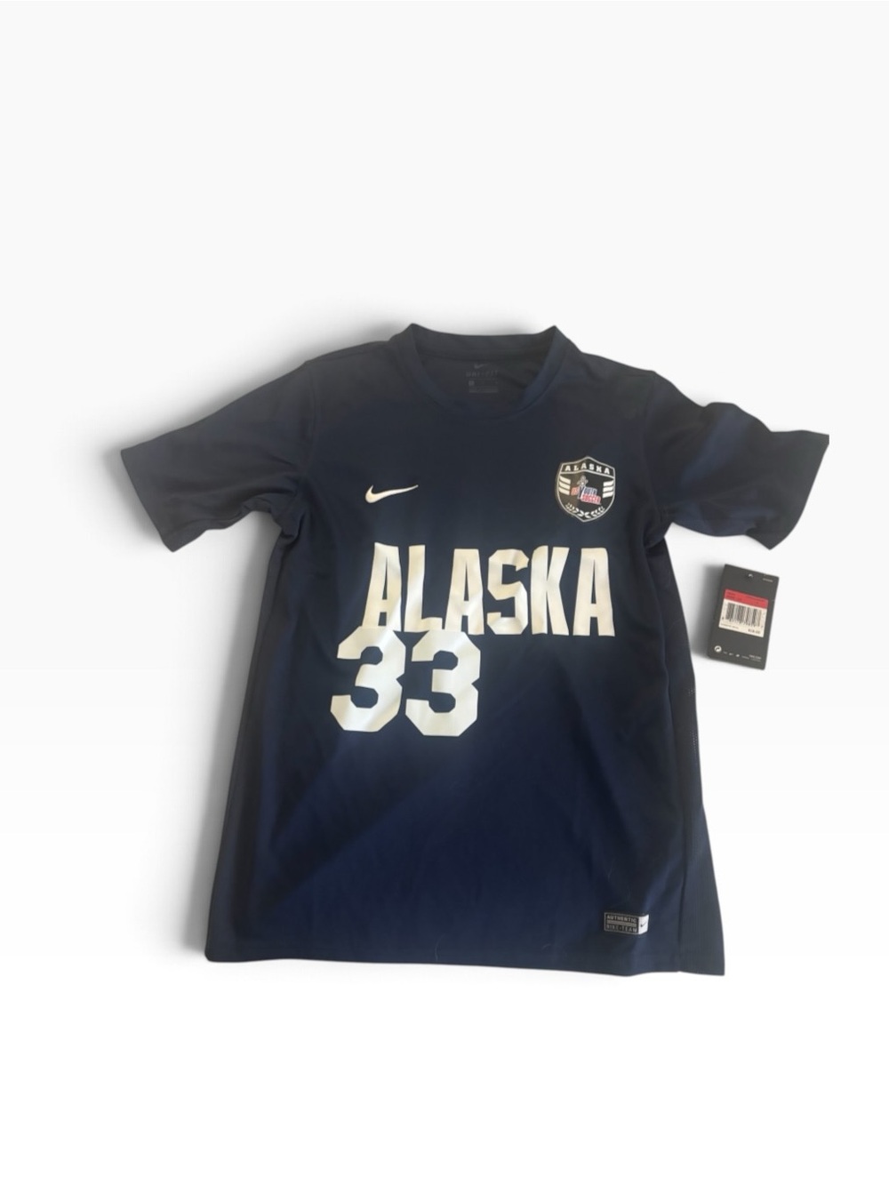 Nike Kids Navy Short Sleeve 'ALASKA 33' Soccer Jersey Tee
